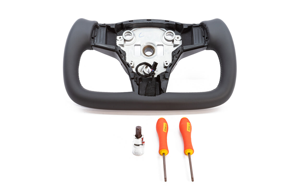 Tesla Model 3 / Y Premium Yoke Steering Wheel with Stitched Leather &amp; Heated Grips