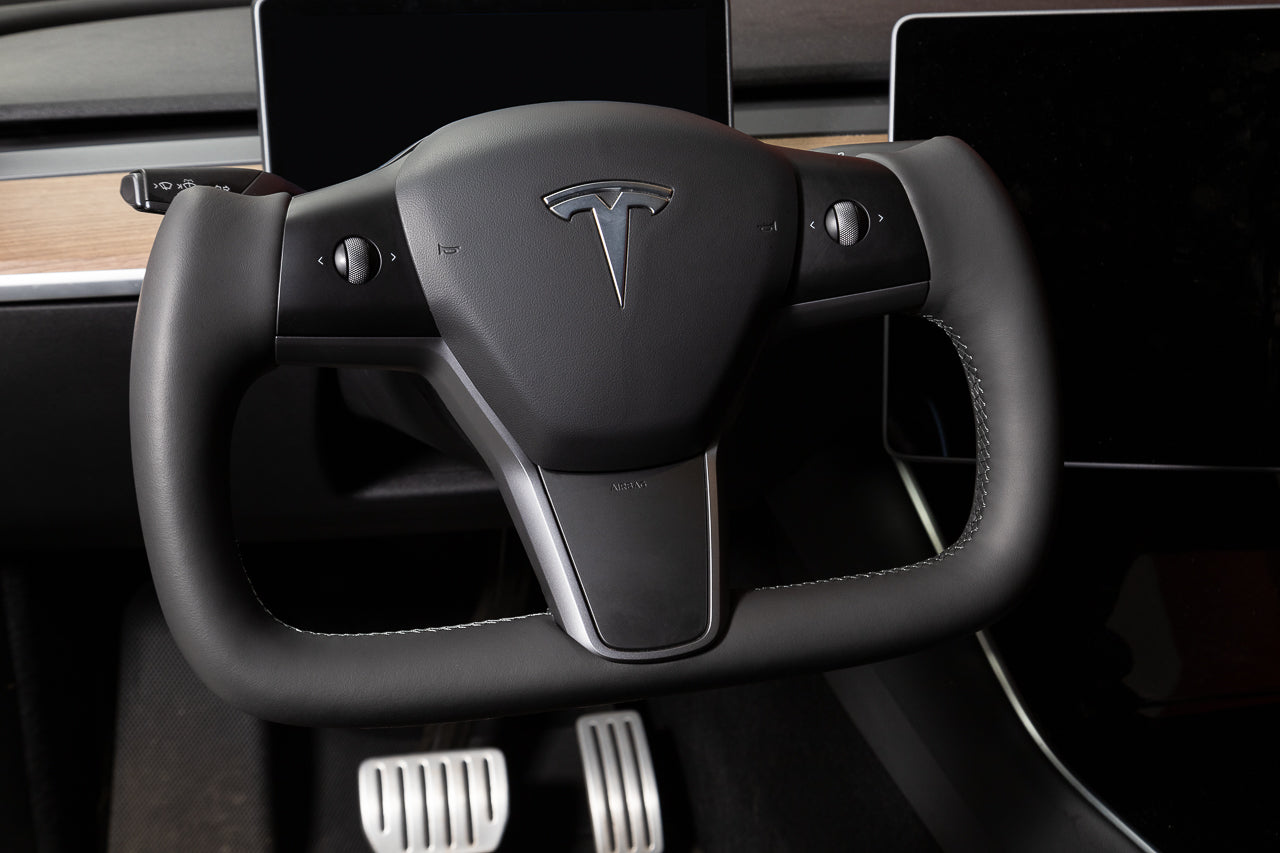 Tesla Model 3 / Y Premium Yoke Steering Wheel with Carbon Fiber or Stitched Leather & Heated Grips