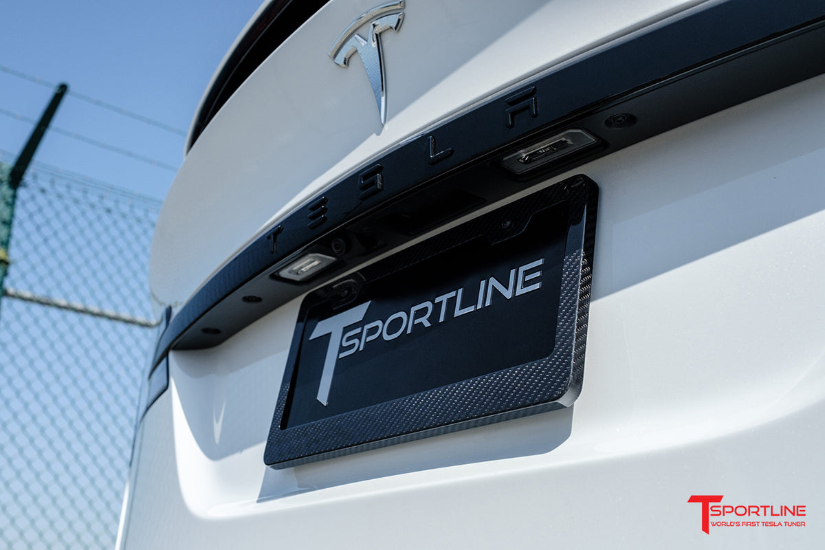 T Sportline Full Coverage Carbon Fiber Tesla License Plate Frame (Set of 2)