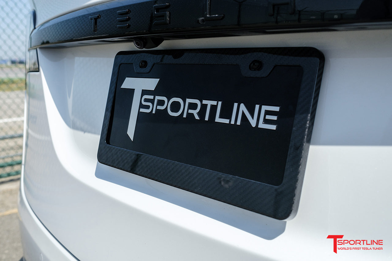 T Sportline Full Coverage Carbon Fiber Tesla License Plate Frame Set T Sportline Tesla Model S 3 X Y Accessories