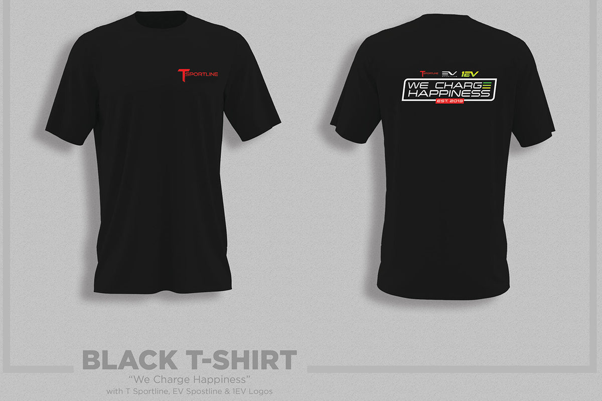 Tesla &quot;We Charge Happiness&quot; Black Crew Neck T-Shirt by T Sportline