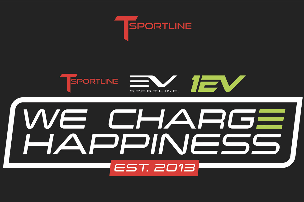 Tesla "We Charge Happiness" Black Crew Neck T-Shirt by T Sportline