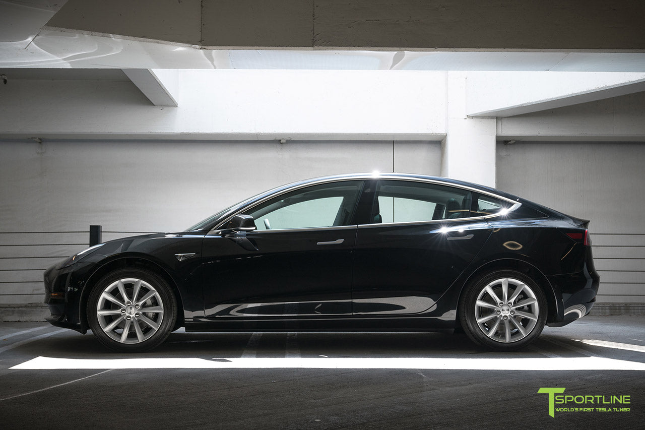 Black Tesla Model 3 with Brilliant Silver 18" TST Turbine Style Wheels by T Sportline