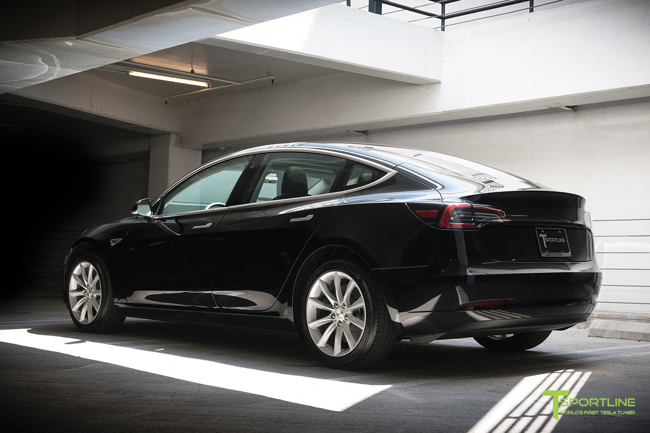 Black Tesla Model 3 with Brilliant Silver 18" TST Turbine Style Wheels by T Sportline