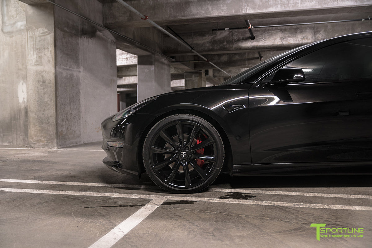 Black Tesla Model 3 with Gloss Black 20&quot; Turbine Style TST Wheels and Lowering Springs