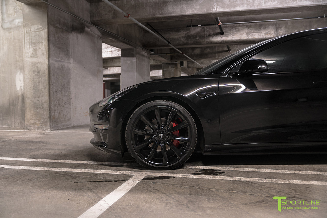 Black Tesla Model 3 with Gloss Black 20" Turbine Style TST Wheels and Lowering Springs