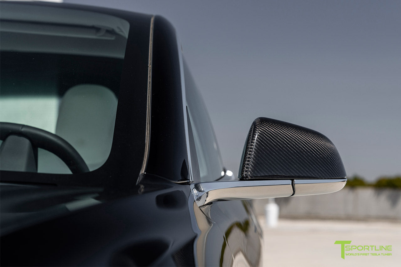 Tesla Model 3 Precision Carbon Fiber Side Mirror Caps (Set of 2 Covers)