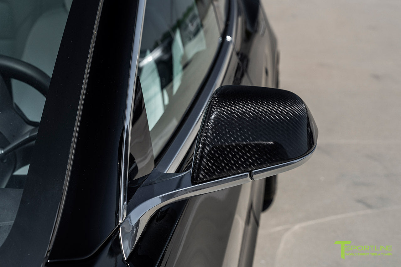 Tesla Model 3 Precision Carbon Fiber Side Mirror Caps (Set of 2 Covers)