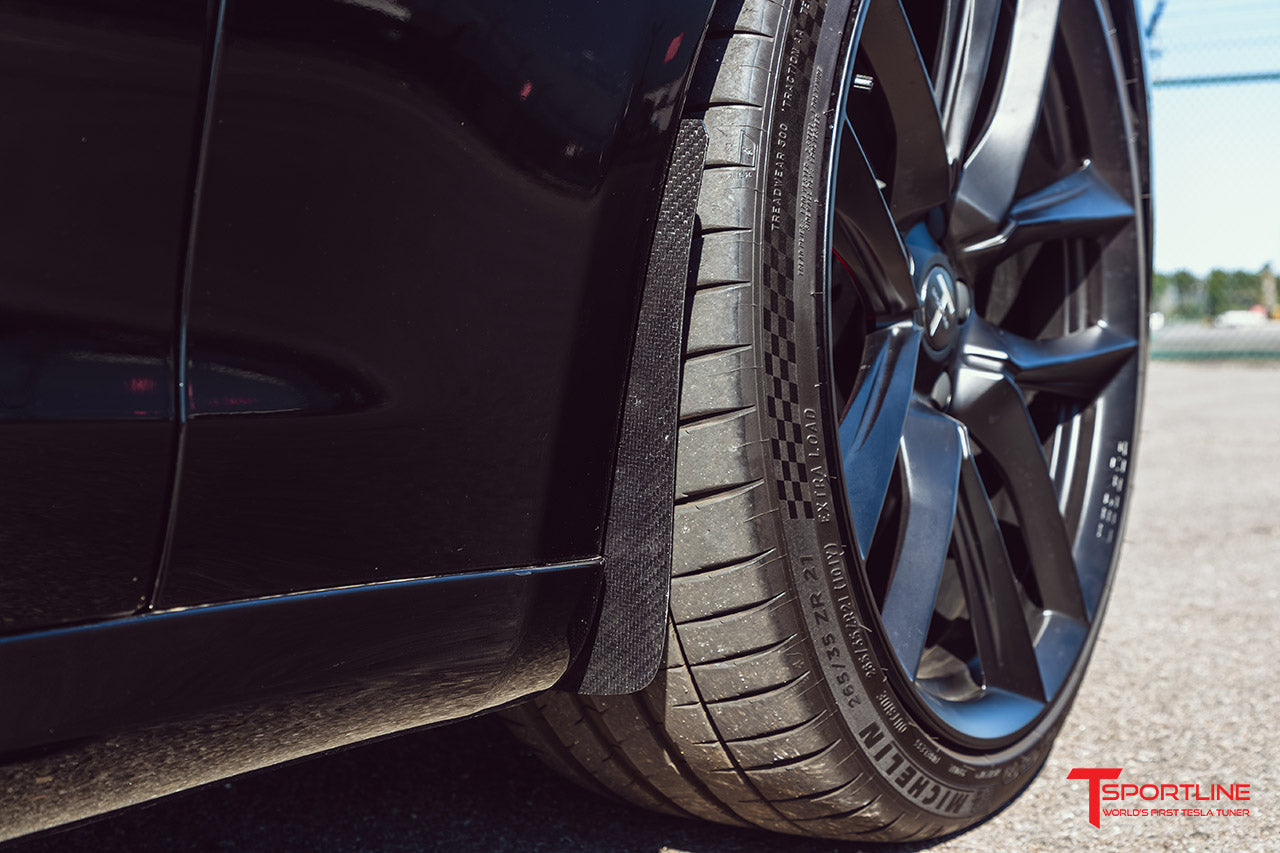 Tesla Model S Carbon Fiber Mud Flaps (Set of 4) - Updated Design