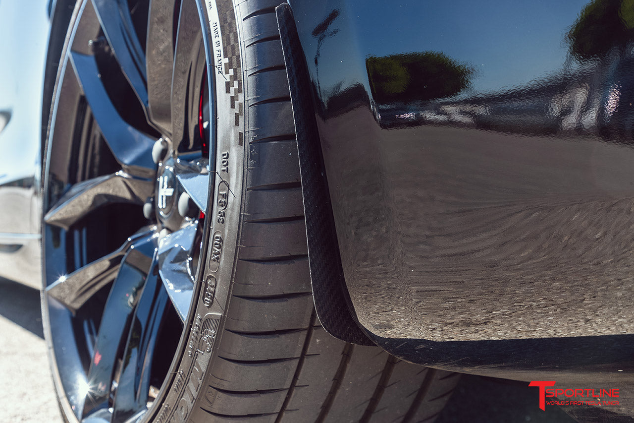 Tesla Model S Carbon Fiber Mud Flaps (Set of 4) - Updated Design