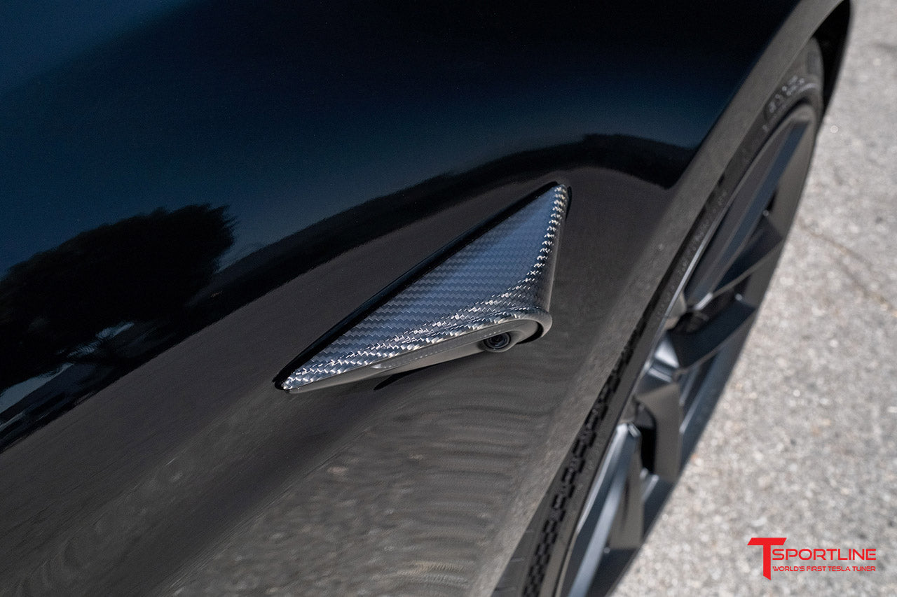 Tesla Model S Long Range & Plaid Precision Carbon Fiber Fender Camera Covers (Set of 2)
