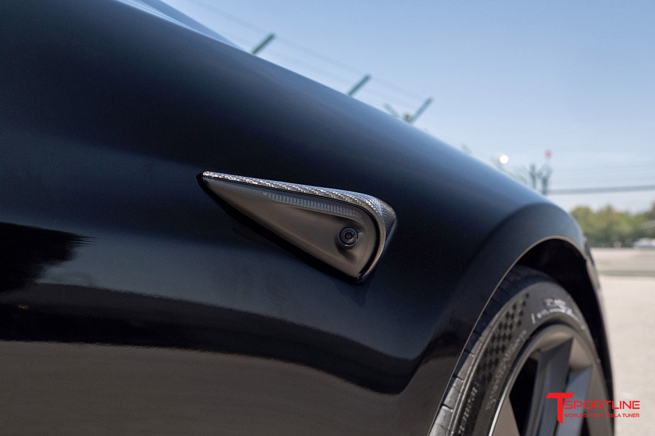 Tesla Model S Long Range & Plaid Precision Carbon Fiber Fender Camera Covers (Set of 2)