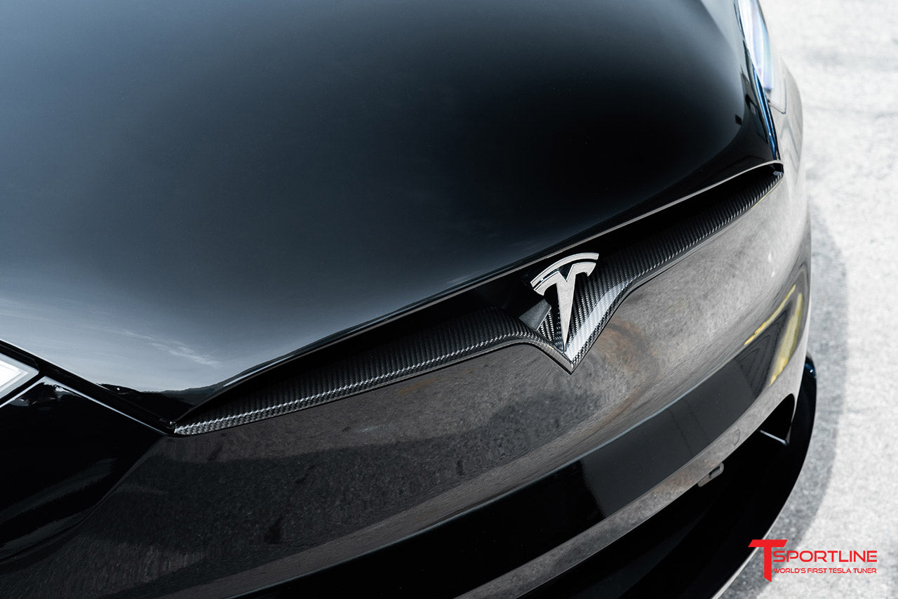 Tesla Model S Plaid & Long Range Carbon Fiber Front V Trim For