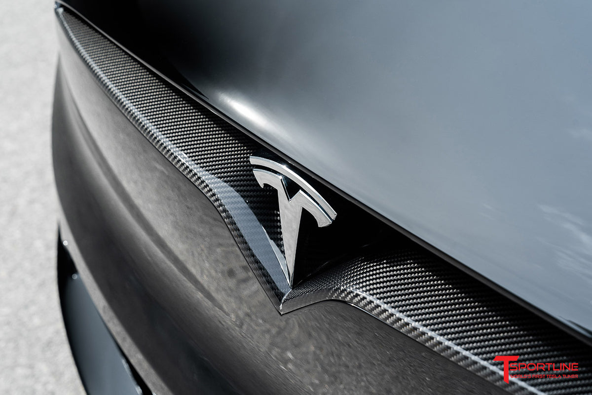 Tesla Model S Plaid &amp; Long Range Carbon Fiber Front V Trim For Fascia / Hood Inlet