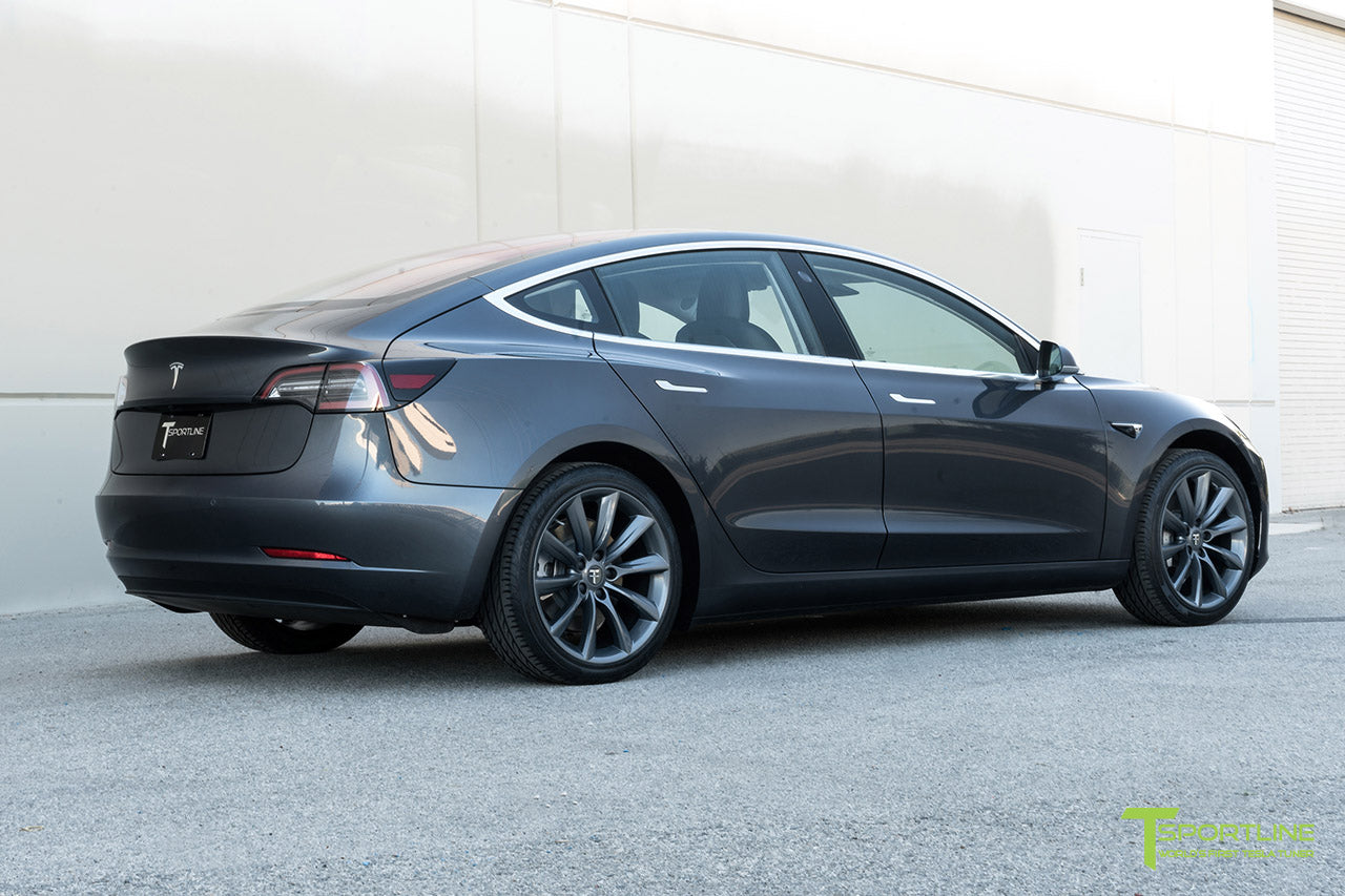 Midnight Silver Metallic Tesla Model 3 with Metallic Gray Grey 19 inch TST Tesla Wheel by T Sportline