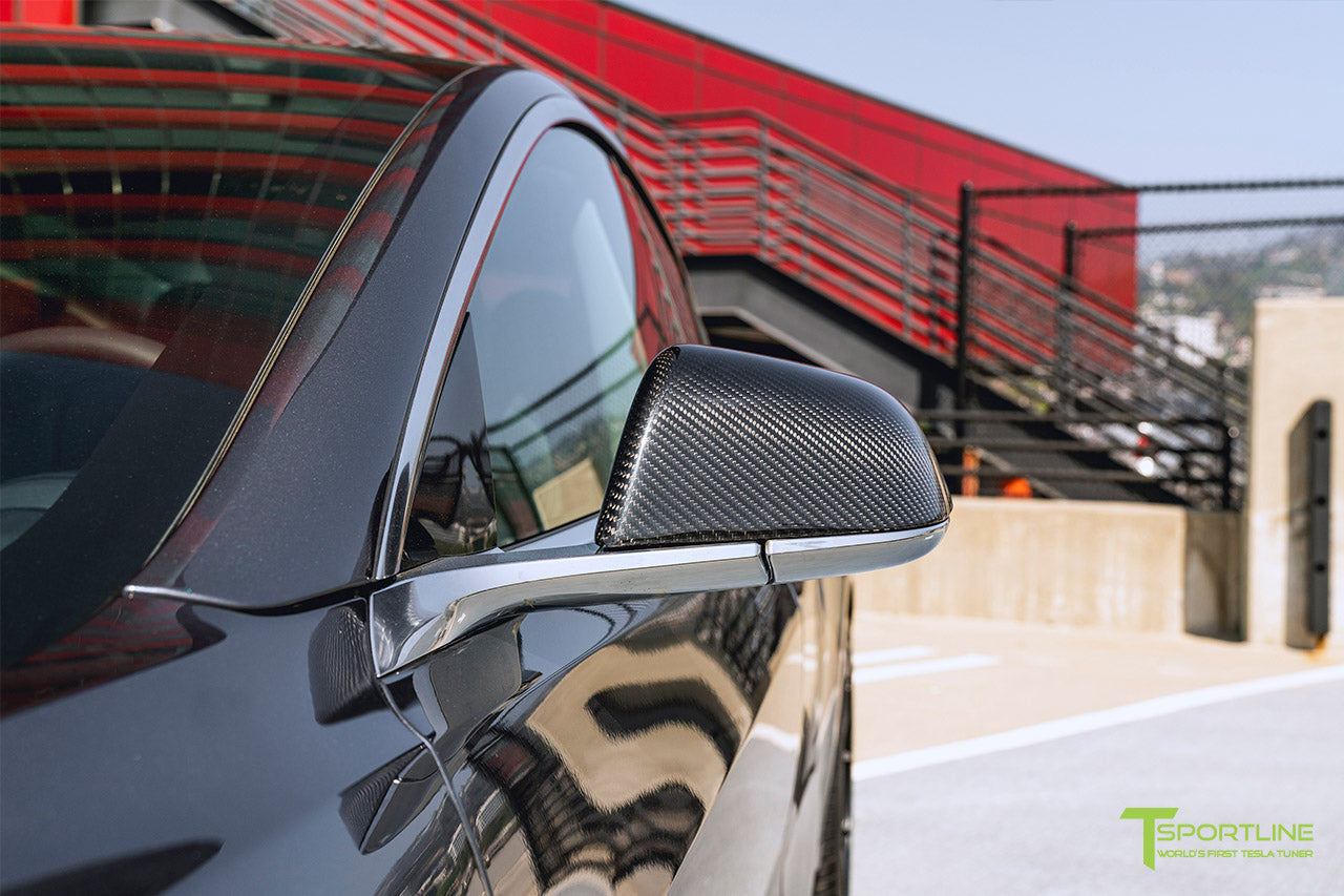 Tesla Model 3 Precision Carbon Fiber Side Mirror Caps (Set of 2 Covers)