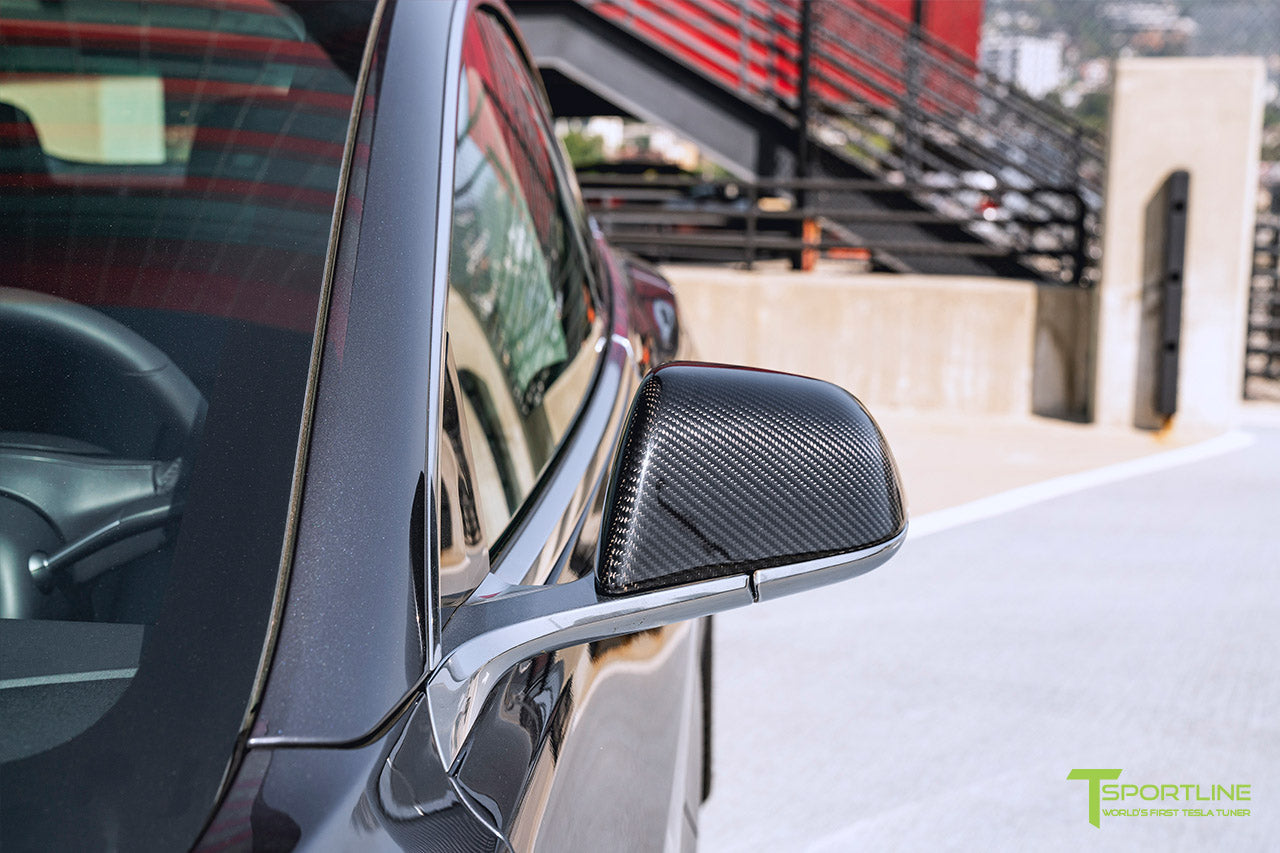 Tesla Model 3 Precision Carbon Fiber Side Mirror Caps (Set of 2 Covers)