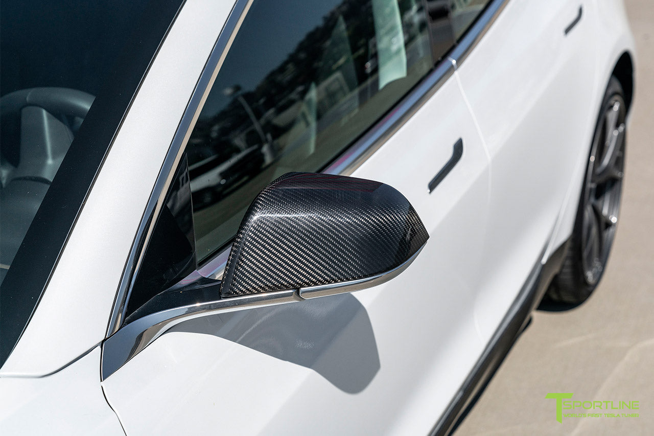 Tesla Model 3 Precision Carbon Fiber Side Mirror Caps (Set of 2 Covers)
