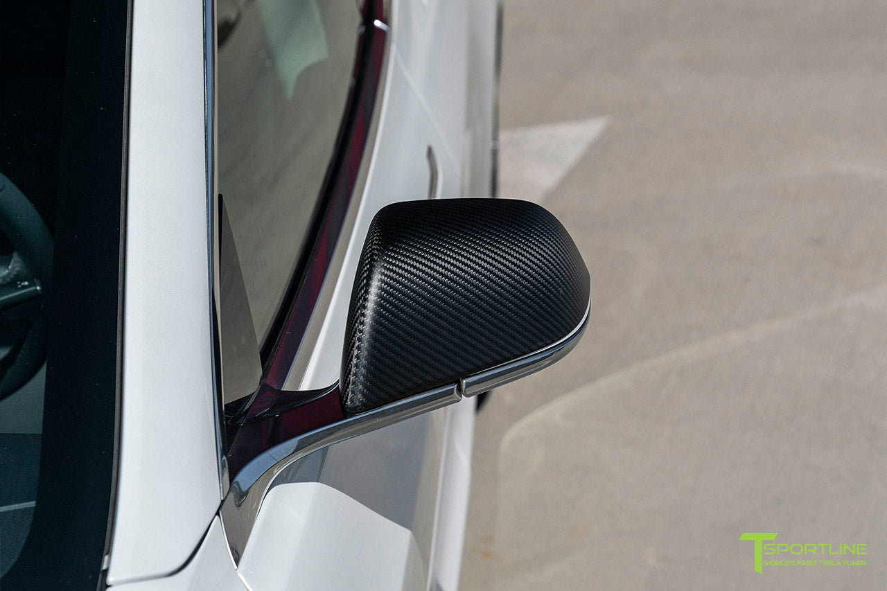 Tesla Model 3 Precision Carbon Fiber Side Mirror Caps (Set of 2 Covers)