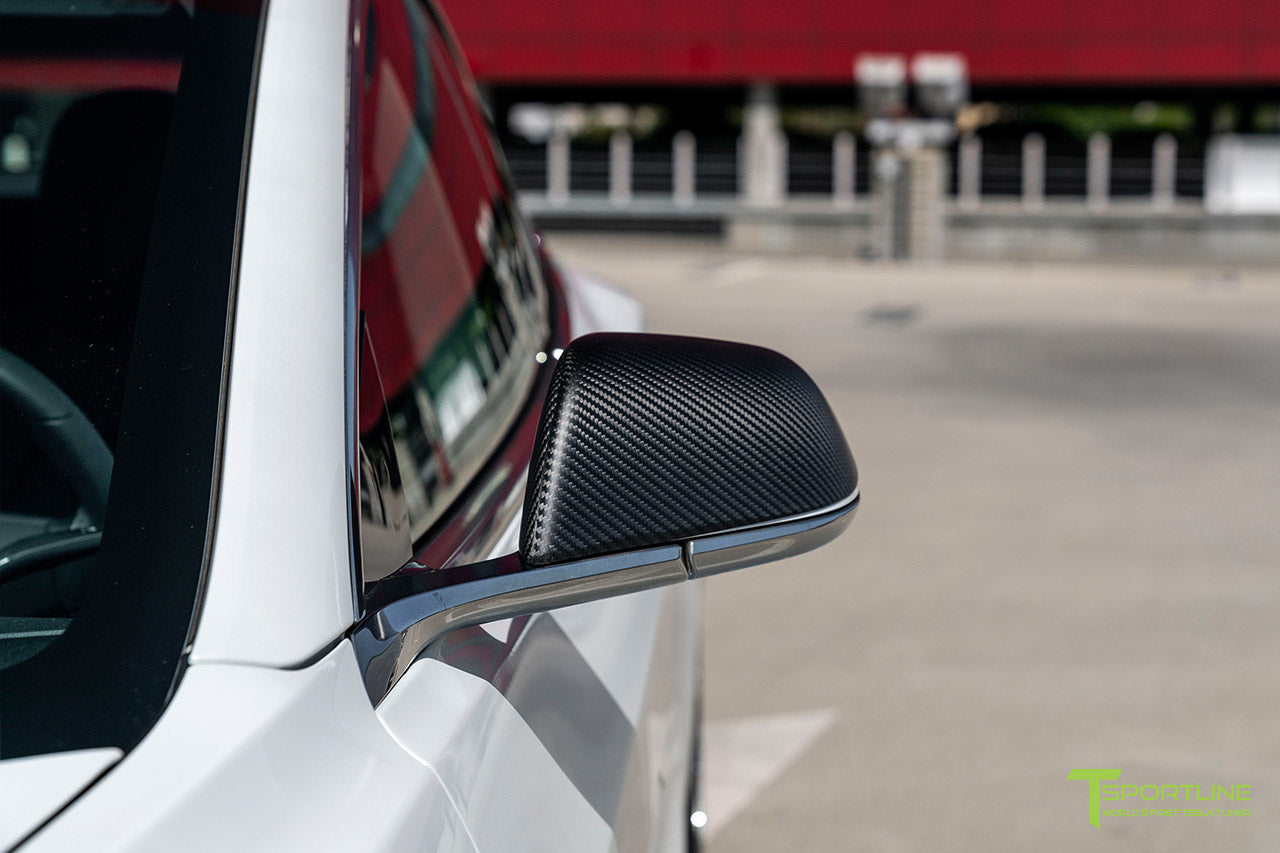 Tesla Model 3 Precision Carbon Fiber Side Mirror Caps (Set of 2 Covers)