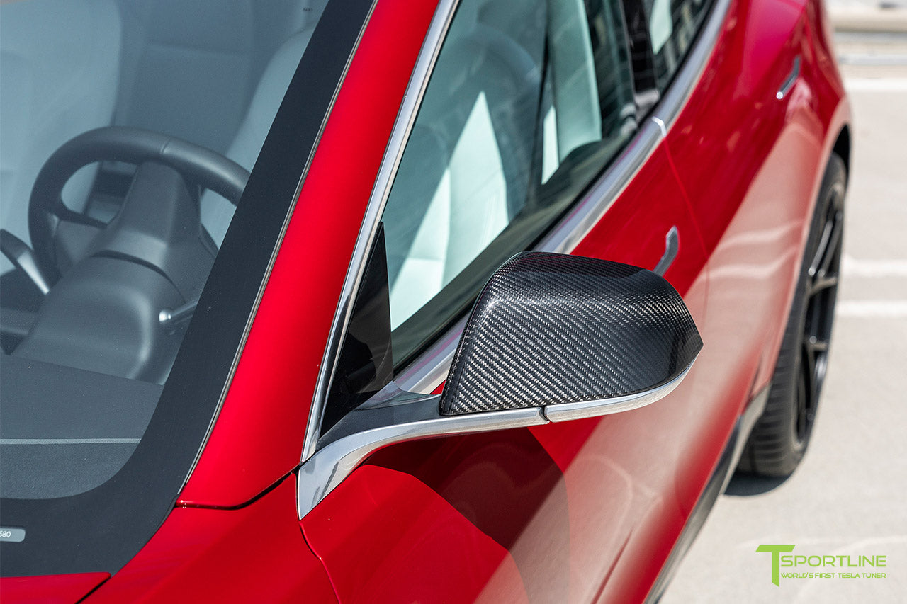 Tesla Model 3 Precision Carbon Fiber Side Mirror Caps (Set of 2 Covers)