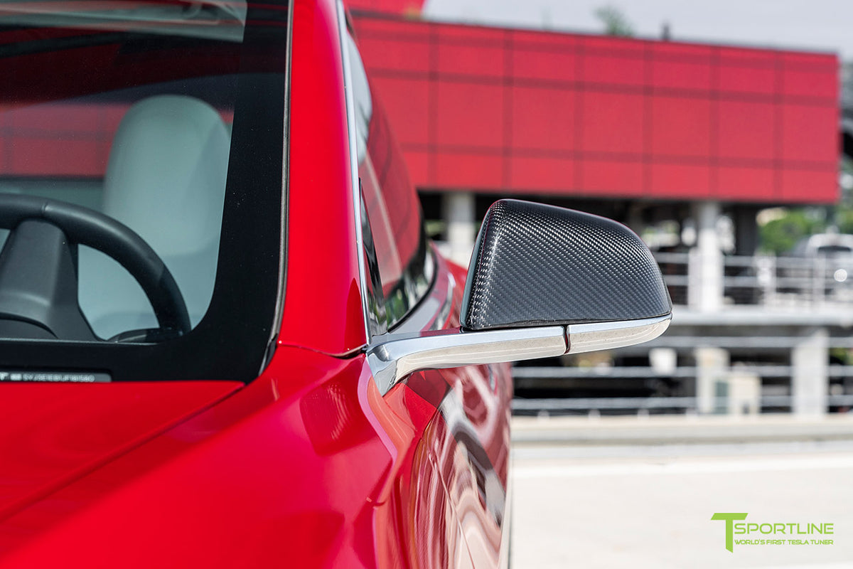 Tesla Model 3 Precision Carbon Fiber Side Mirror Caps (Set of 2 Covers)