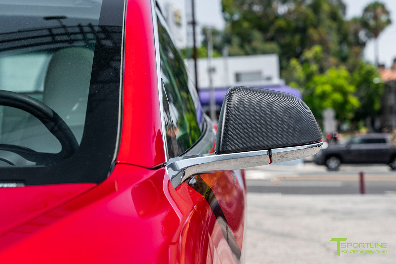 Tesla Model 3 Precision Carbon Fiber Side Mirror Caps (Set of 2 Covers)