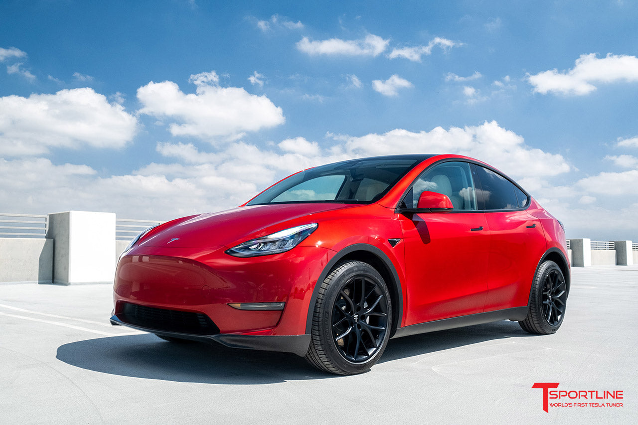 Red Multi-Coat Tesla Model Y with White Leather Interior Upgrade - T  Sportline - Tesla Model S, 3, X & Y Accessories