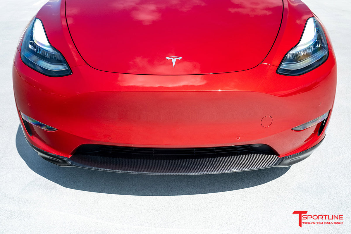 Tesla Model Y Carbon Fiber Front Apron - T Sportline - Tesla Model S, 3, X  & Y Accessories