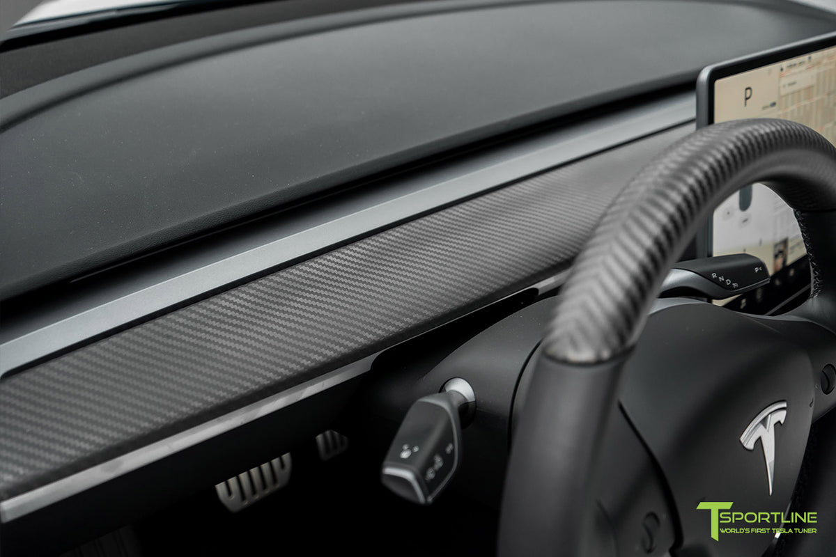 Tesla Model Y Carbon Fiber Interior Trim Kit (Steering Wheel + Dash Panel)