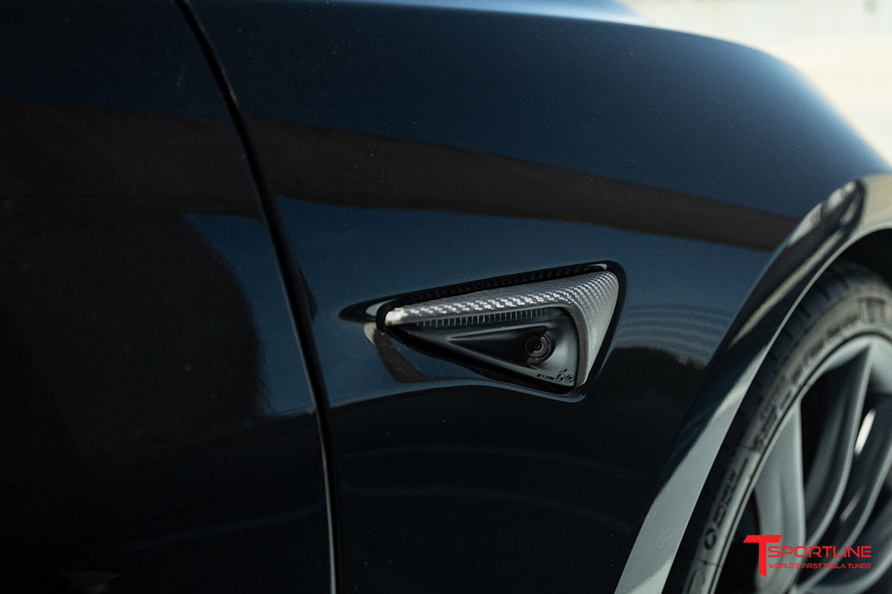 Tesla Model 3 Precision Carbon Fiber Fender Camera Covers (Set of 2)