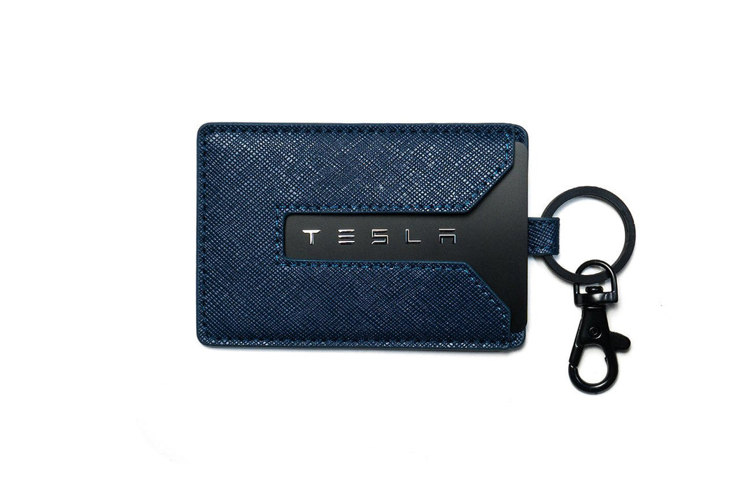 T-carbon Key Card Holder for Tesla Model Y, Model 3 Key Card, Real Glass  Fiber Card Key Protection Case with Leather Key Chain for Tesla (Blue)