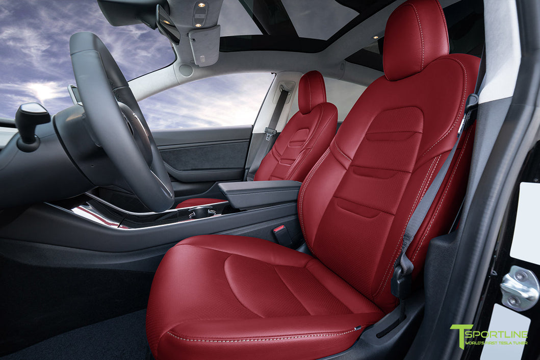 Tesla Model 3 & Y Black/Red Front Two Synthetic Leather Seat Covers – The  EV Shop