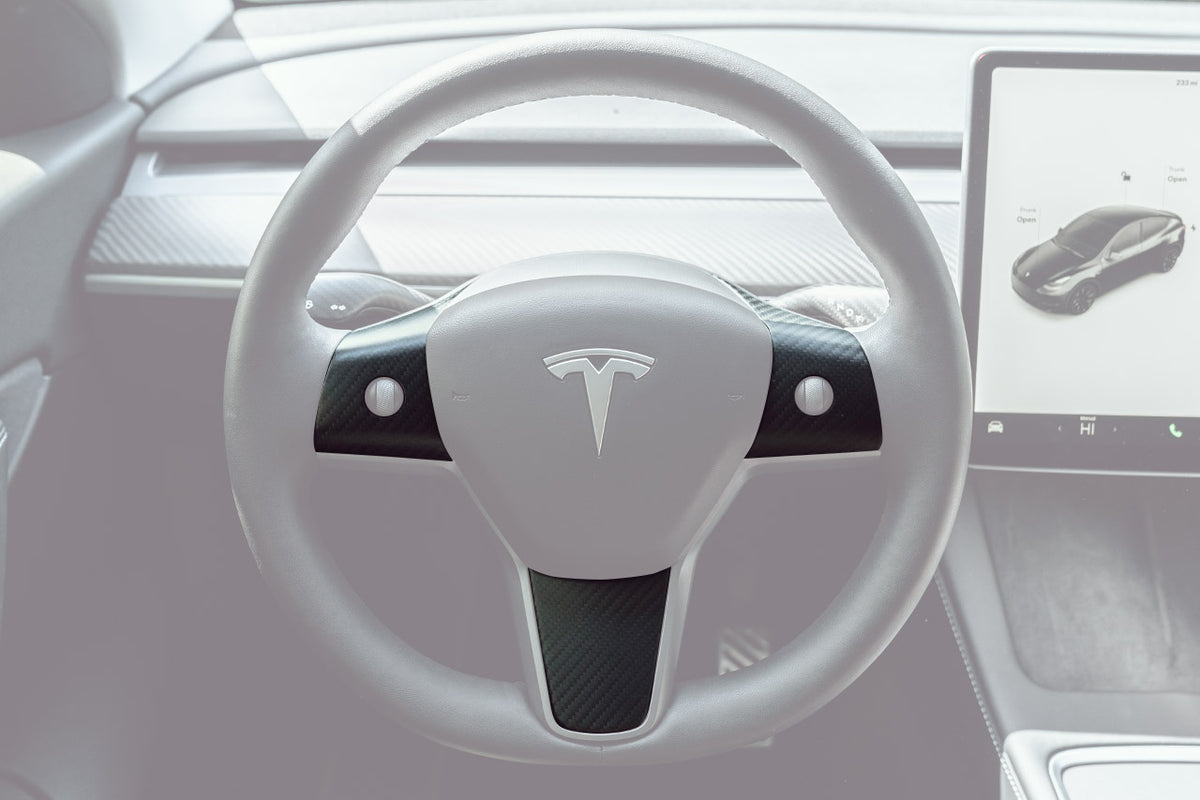 Tesla Model 3 / Y Carbon Fiber Steering Wheel or Yoke Trim Appliqués (Set of 3)