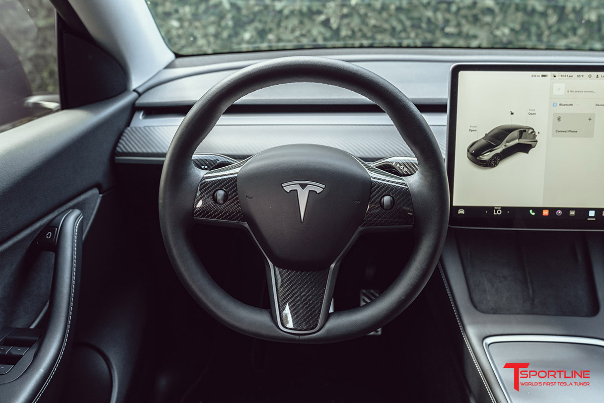 Tesla Model Y Carbon Fiber Steering Wheel Trim Appliqués (Set of 3