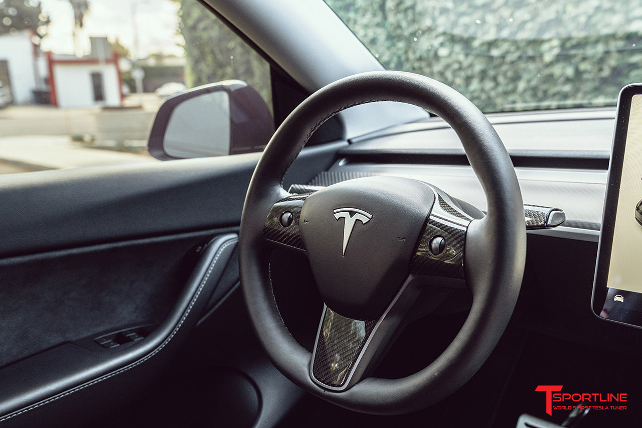 Tesla Model 3 / Y Carbon Fiber Steering Wheel or Yoke Trim Appliqués (Set of 3)