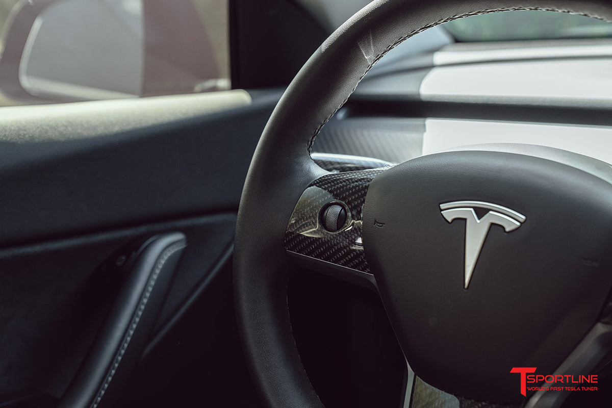 Tesla Model Y Carbon Fiber Steering Wheel Trim Appliqués (Set of 3