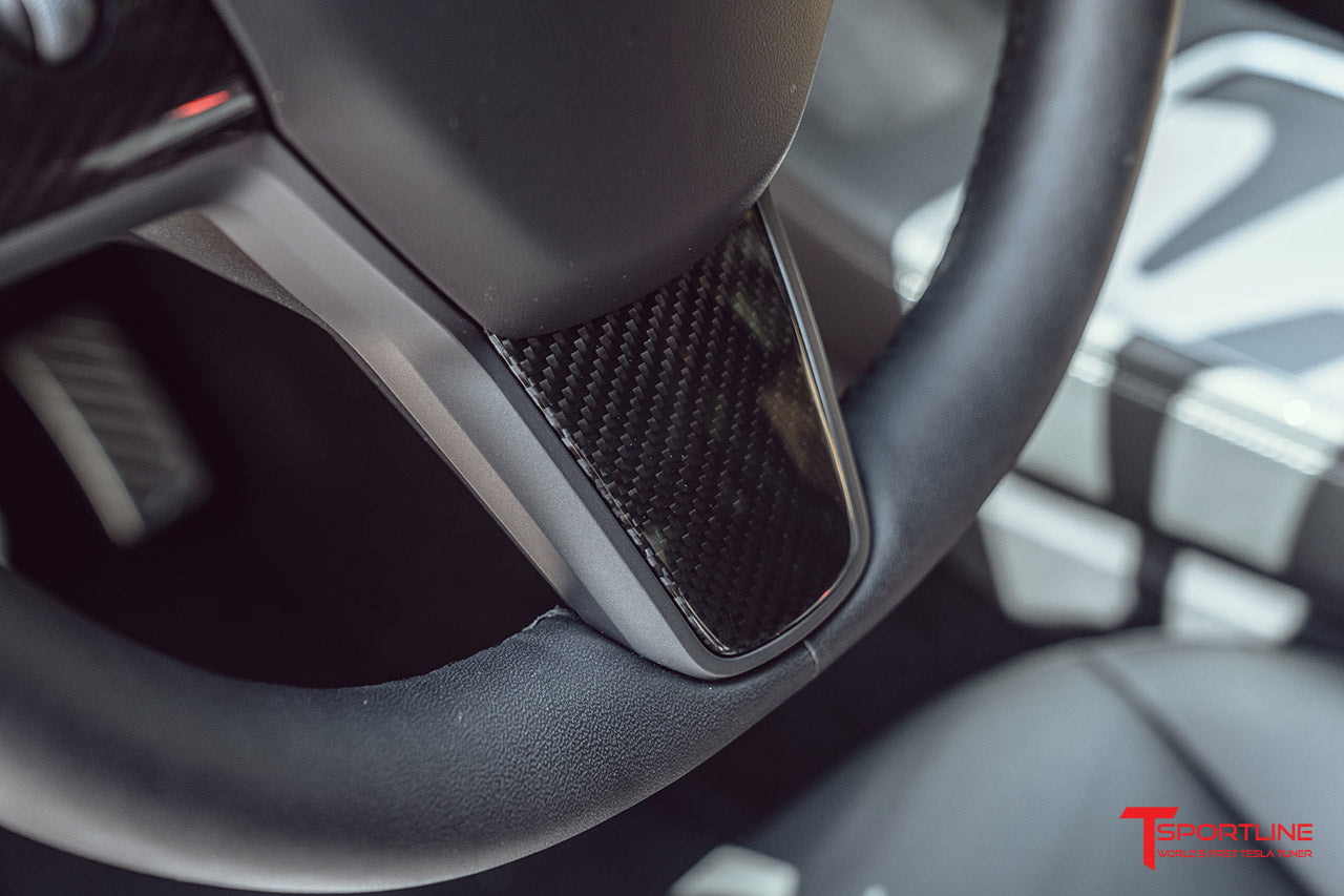 Tesla Model 3 / Y Carbon Fiber Steering Wheel or Yoke Trim Appliqués (Set of 3)