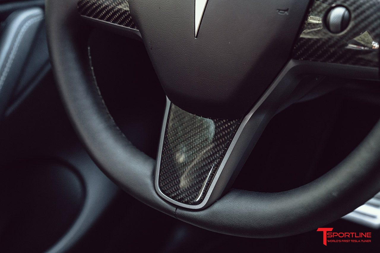 Tesla Model 3 / Y Carbon Fiber Steering Wheel or Yoke Trim Appliqués (Set of 3)