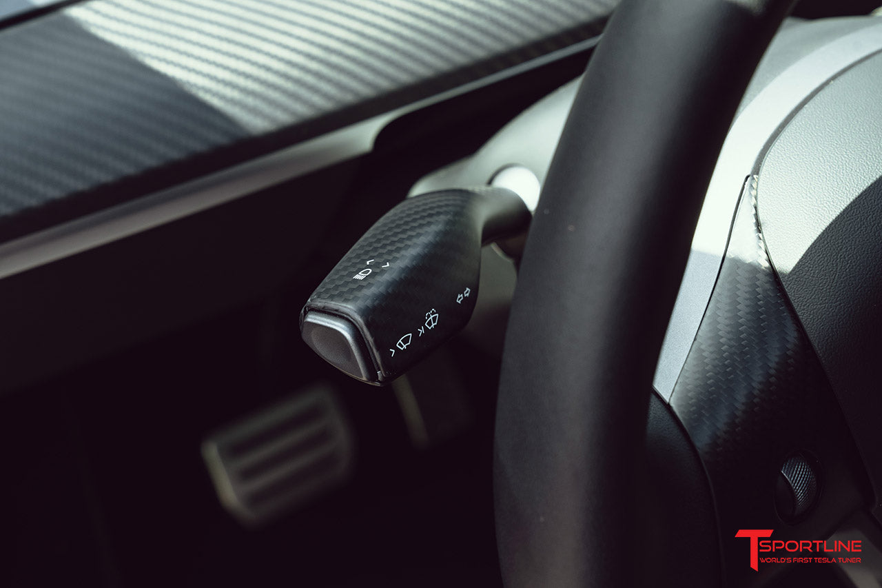 Tesla Model 3 Precision Carbon Fiber Turn Signal & Gear Shift Stalk Trim Cover Set (Set of 2)
