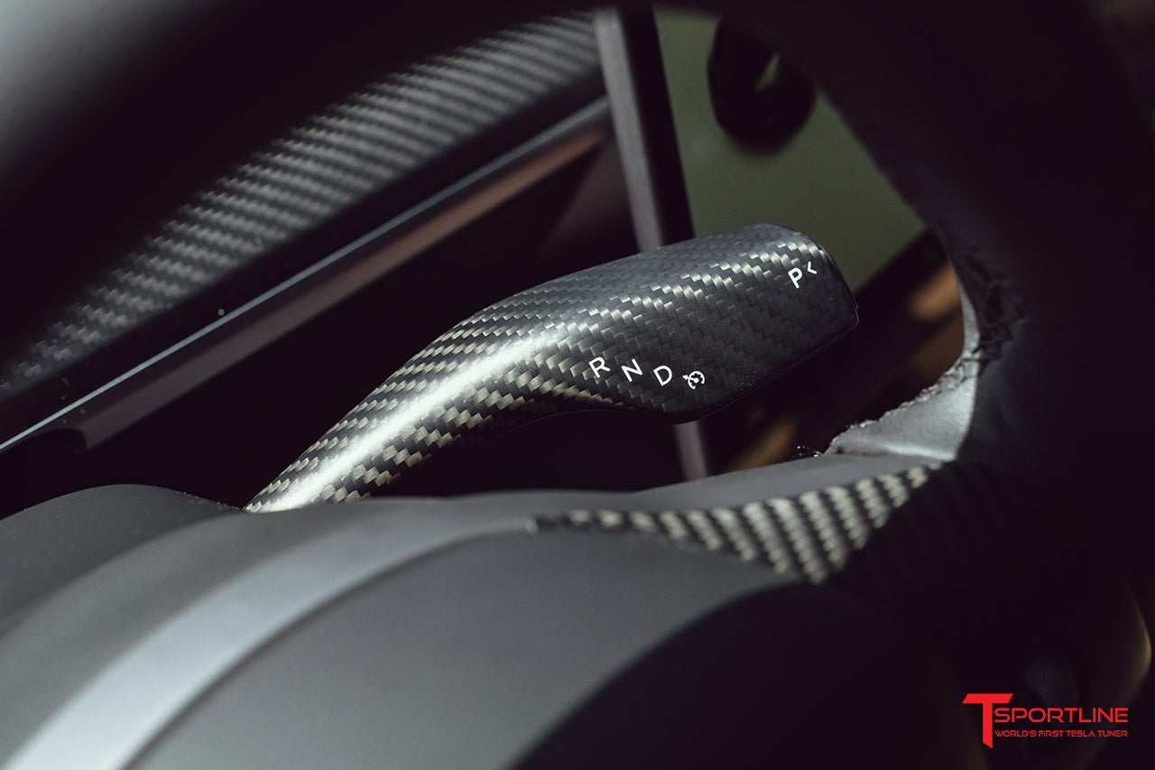 Tesla Model Y Precision Carbon Fiber Turn Signal & Gear Shift Stalk Trim Cover Set (Set of 2)