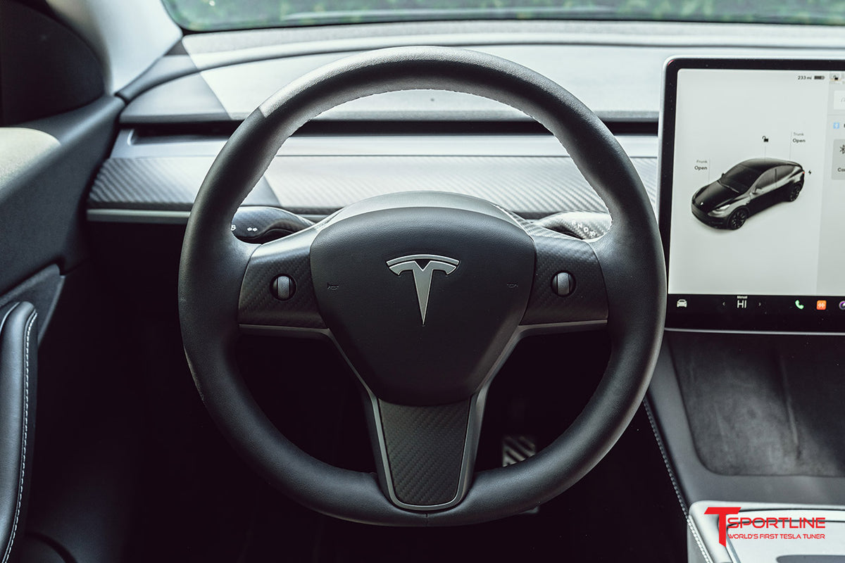 Tesla Model Y Carbon Fiber Steering Wheel Trim Appliqués (Set of 3)