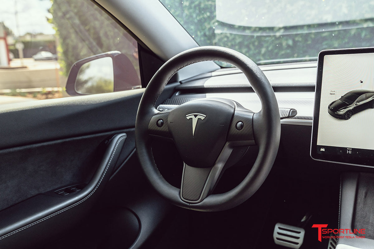 Tesla Model Y Carbon Fiber Steering Wheel Trim Appliqués (Set of 3)