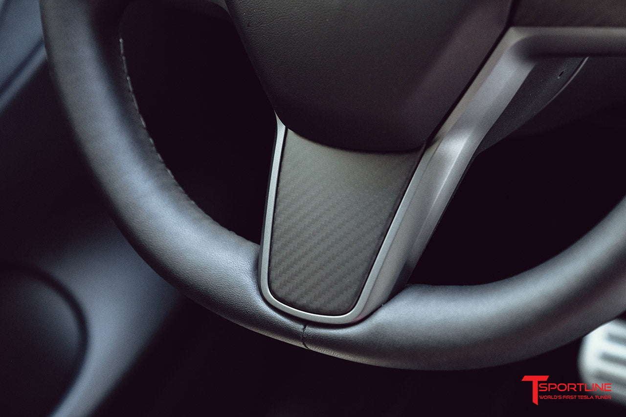 Tesla Model Y Carbon Fiber Steering Wheel Trim Appliqués (Set of 3)