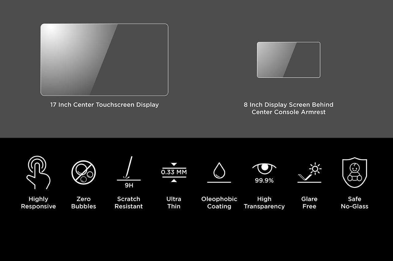 Tesla Model S / X Screen Protector (3 pack) High Definition Clear Shields (Front Center and Rear Touchscreens)