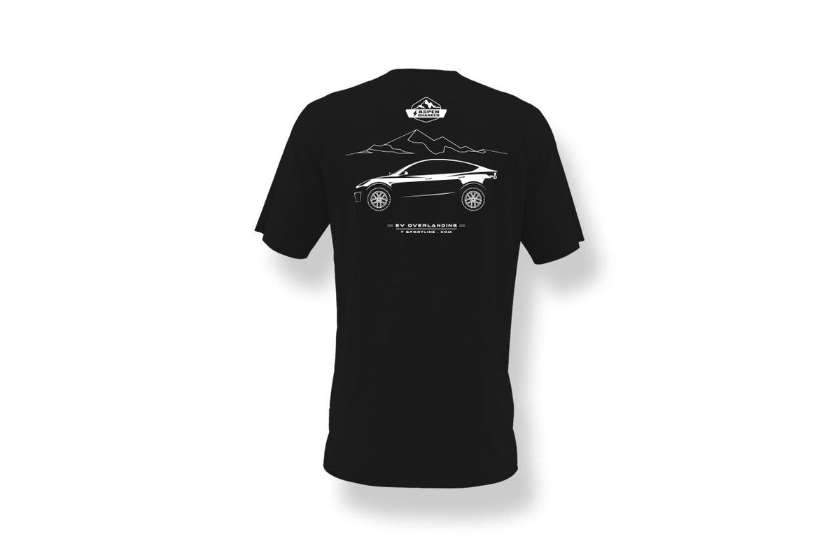 Add-on &amp; SAVE $5 with order - Tesla Model Y Aspen Charged EV Overlanding T Shirt