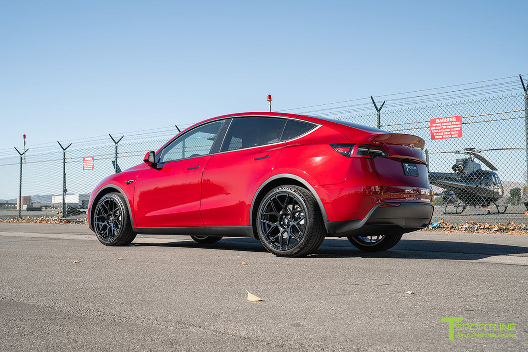 Tesla model y red deals black rims