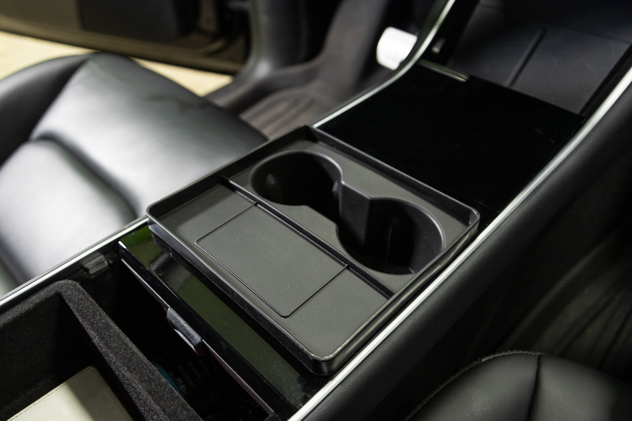 Model 3 / Y Rattle-Free Drink / Cup Holder & Key Tray Insert - Soft Molded & Removable / Washable